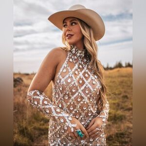 Rhinestone Mesh Dress with sleeves